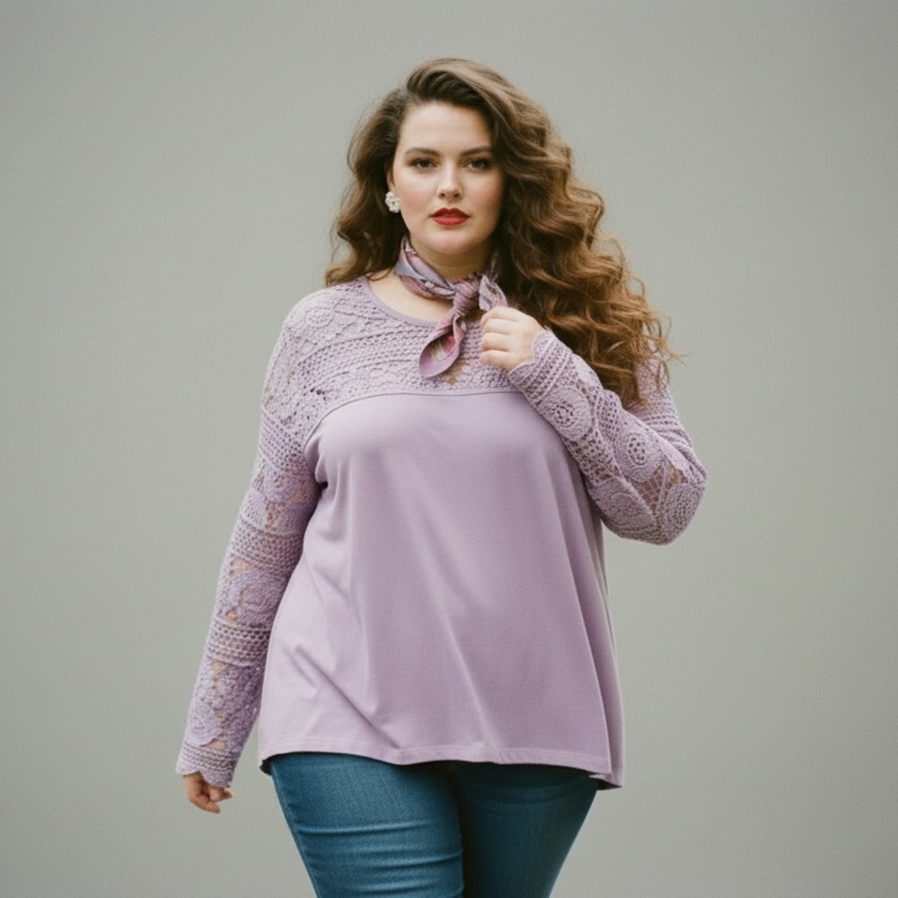 DG2 Diane Gilman Lavender Lace Crochet Sleeve Top Plus 3X NWT